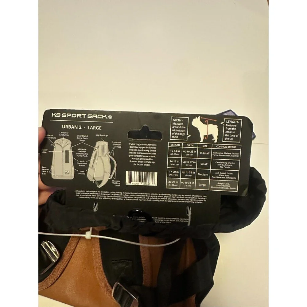 NWT K9 Sport Sack/Urban 2: The Original Backpack Dog Carrier Black Size Large